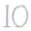 Image 1 : 14kt White Gold Womens Round Diamond Double Row Hoop Earrings 2 Cttw