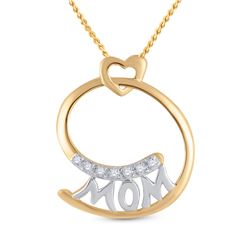 14kt Yellow Gold Womens Round Diamond Mom Mother Pendant 1/20 Cttw