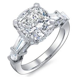 Natural 2.22 CTW Cushion Cut & Baguettes Diamond Engagement Ring 18KT White Gold