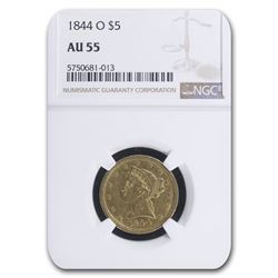 1844-O $5 Liberty Gold Half Eagle AU-55 NGC