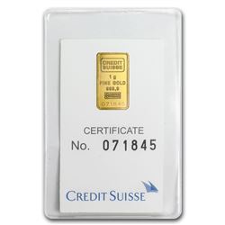1 gram Gold Bar - Credit Suisse Statue of Liberty (In Assay)