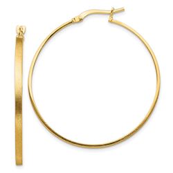 14k Yellow Gold Brushed & Polished 2 mm Hoop Earrings - 40 mm