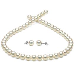 White Hanadama Japanese Akoya Pearl Jewelry Set, 7.0-7.5mm