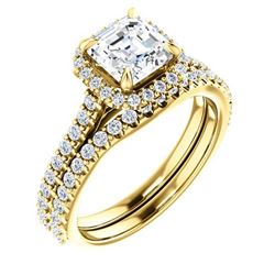 Natural 2.02 CTW Halo Asscher Cut Diamond Engagement Bridal Set 18KT Yellow Gold