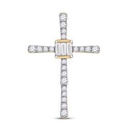 14kt Yellow Gold Womens Baguette Round Diamond Cross Pendant 5/8 Cttw