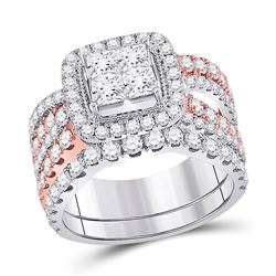 14kt Two-tone Gold Princess Diamond Bridal Wedding Ring Band Set 2-3/4 Cttw