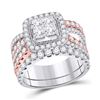 Image 1 : 14kt Two-tone Gold Princess Diamond Bridal Wedding Ring Band Set 2-3/4 Cttw