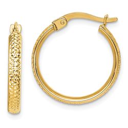 14k Yellow Gold Diamond-Cut Hammered Hoop Earrings - 20 mm
