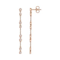 Natural 0.35 CTW Bezel Diamond Train Dangle Earrings 18KT Rose Gold
