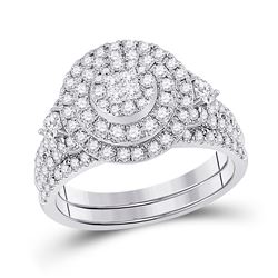 14kt White Gold Princess Diamond Bridal Wedding Ring Band Set 1 Cttw