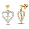 Image 1 : 14kt Yellow Gold Womens Round Diamond Heart Cross Dangle Earrings 1/3 Cttw