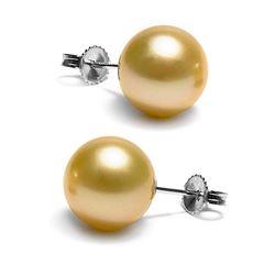 Golden South Sea Pearl Stud Earrings, 11.0-12.0mm