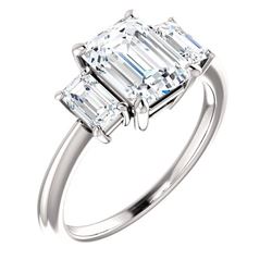 Natural 2.82 CTW Emerald Cut 3-Stone Diamond Engagement Ring 14KT White Gold