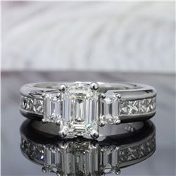Natural 2.92 CTW Emerald Cut Diamond Engagement Ring 14KT White Gold