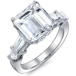 Natural 3.85 CTW Emerald Cut, Baguette & Round Channel & Pave Diamond Engagement Ring 18KT White Gol
