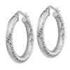 Image 2 : 14k White Gold Diamond-cut Round Hoop Earrings - 4x20 mm