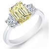 Image 1 : Natural 2.12 CTW Canary Yellow Emerald Cut & Half Moons Diamond Ring 14KT Two-tone