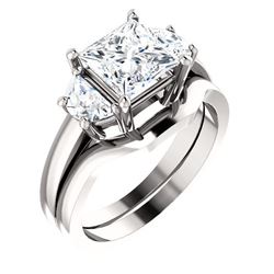 Natural 1.52 CTW 3-Stone Princess Cut & Half Moon Diamond Ring 18KT White Gold