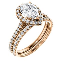 Natural 2.02 CTW Halo Teardrop Pear Cut Diamond Engagement Set 14KT Rose Gold