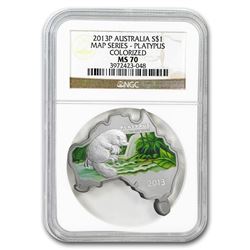 2013 Australia 1 oz Silver Platypus Map Shape MS-70 NGC