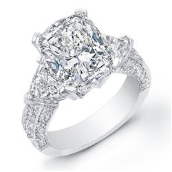 Natural 4.22 CTW Cushion Cut Diamond Ring 18KT White Gold