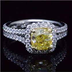 Natural 2.32 CTW Yellow Halo Split Shank Diamond Ring 18KT White Gold
