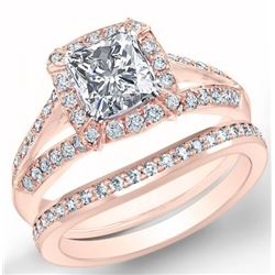 Natural 2.32 CTW Halo Radiant Cut Split Shank Diamond Engagement Ring 18KT Rose Gold
