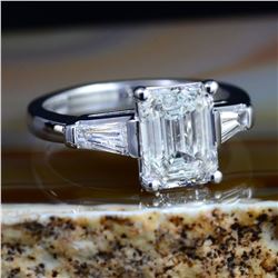 Natural 3.37 CTW Emerald Cut & Baguettes 3-Stone Diamond Ring 18KT White Gold