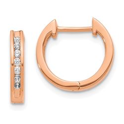 14k Rose Gold Diamond Round Hinged Hoop Earrings - 12 mm