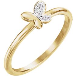 Natural 0.06 CTW Butterfly Diamond Ring 18KT Yellow Gold