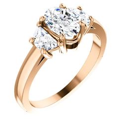 Natural 2.02 CTW Oval Cut & Half Moons 3-Stone Diamond Ring 18KT Rose Gold