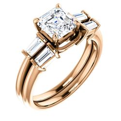 Natural 1.52 CTW Asscher Cut & Baguette Diamond Bridal Set 18KT Rose Gold