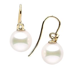 Japanese Akoya Pearl and Diamond Shepherd Dangle Earrings