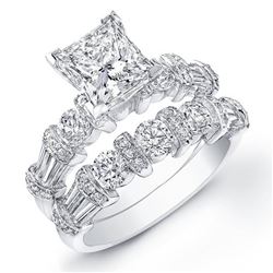 Natural 3.52 CTW Princess Cut & Baguette Accent Diamond Ring 14KT White Gold