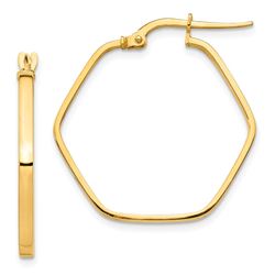 14k Yellow Gold Hexagon Hoop Earrings