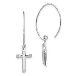 14k White Gold Polished Cross Dangle Earrings