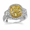 Image 1 : Natural 3.02 CTW Canary Yellow Cushion Cut Diamond Ring 18KT Two-tone