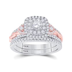 14kt Two-tone Gold Round Diamond Bridal Wedding Ring Band Set 1 Cttw
