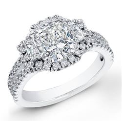Natural 4.22 CTW Halo Cushion Cut & Trapezoids Diamond Engagement Ring 14KT White Gold