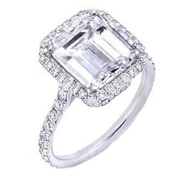 Natural 2.62 CTW Halo U-Setting Emerald Cut Diamond Engagement Ring 18KT White Gold