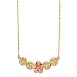 14K Two-tone Polished & Brushed Plumeria Necklace - 19 in.