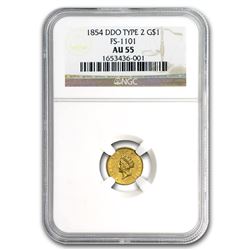 1854 $1 Indian Head Gold Type-2 AU-55 NGC