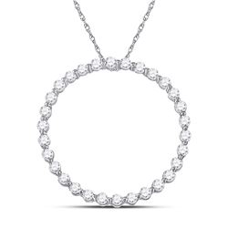 14kt White Gold Womens Round Diamond Outline Circle Pendant 1/2 Cttw