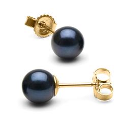 Black Akoya Pearl Stud Earrings, 6.5-7.0mm