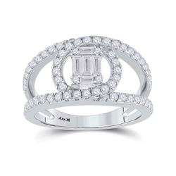 14kt White Gold Womens Baguette Diamond Negative Space Cluster Ring 1 Cttw