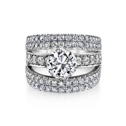Natural 3.02 CTW Round Cut Pave Set Split Shank Engagement Ring 18KT White Gold