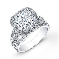 Natural 4.72 CTW Halo Cushion Cut 3 Row Pave Diamond Engagement Ring 18KT White Gold