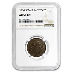 1864 Two Cent Piece Small Motto AU-50 NGC