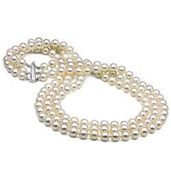 White Akoya Triple Strand Pearl Necklace, 6.5-7.0mm