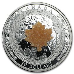2016 Canada 1 oz Silver $20 Majestic Maple Leaves (w/Drusy Stone)